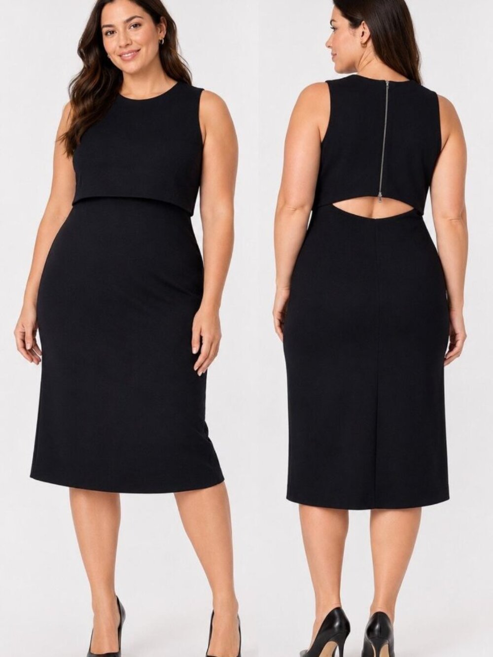 NWT Spanx Ponte Fitted Midi Dress 2X Classic Navy Overlay Cutout Back Sleeveless